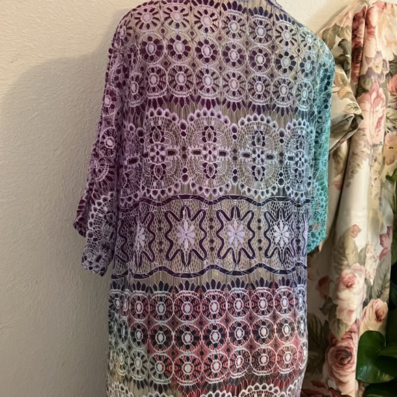 Beautiful Multi Color Lace Over Lay Purple Teal with Fringe Trim at the Bottom - Picture 8 of 11